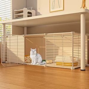 LKPMGOA Cage pour Chats Intérieurs avec Bac à Litière, Enclos Chat Balcon Grille de Raffinement DIY avec Attaches de Câble, Nettoyage à Rinçage Facile(111x39x37cm)