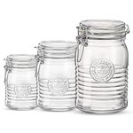 Bormioli Rocco Officina 1825 Variety Pack, Set Of 3 Glass Jars (33.75 Oz. 25.25 Oz. 17 Oz.), Wide Opening, With Airtight Hinged Lid, clear, Made In Italy.