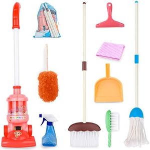 Meland Kids Cleaning Set - 8Pcs Toddler Broom and Cleaning Set with Toy Vacuum Cleaner, Pretend Play Children House Cleaning Toys, Christmas Birthday Gift for Girls Boys