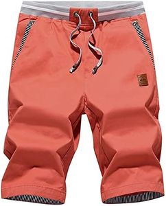 JustSun Mens Shorts Casual Classic Fit Cotton Summer Beach Shorts with Elastic Waist and Pockets Red Wine X-Large