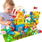 Rahasya Enterprise Big Size Blocks Marble Run Slide Building Toys Led Lights Kids Race Track Compatible with All Major Brands Bricks Set Various Track Models for Gifts Boys Girls (253 Pcs)