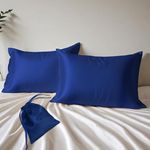 Layers Micro Satin Silk Pillow Cover Set & Drawstring Pouch (Pack of 2) | Durable Satin Pillow Cover with Envelope Closure | Luxury Satin Pillow Covers | Cozy Satin Silk Pillow Covers - 85TC, Blue