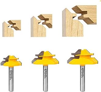 MNA 45 Degree Lock Miter Router Bit 3-Piece Set, for 1/2”, 5/8”, 3/4” Cutting Height, 1/4 Inch Shank. Easy to Create Lock Miter Joint