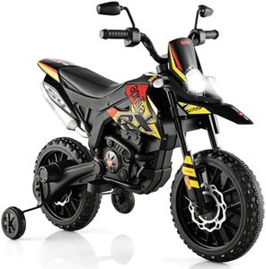 Kids Motorbike, Licensed Aprilia RX125 12V Ride on Electric Dirt Bike with Training Wheels, Spring Suspension, Battery Powered Off Road Motorbike Toy with 2 Speeds, Bluetooth, Lights (Black)