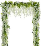 KHOYIME Wisteria Artificial Flowers Garland, 4Pcs 7.2Ft/Piece Artificial Wisteria Vine Silk Hanging Flower for Home Garden Outdoor Ceremony Wedding Arch Floral Decor (white)