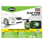 Slime 50138-51 Smart Repair Plus Kit, Emergency Flat Tyre Puncture Repair, includes 450mL of Sealant with Easy Insertion and a Tyre Inflator, suitable for Cars and other Highway Vehicles, 12 min fix