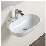 LACTOSE Wall Mounted Wash Basin (22 x 17 x 5 In) Wall Hang Ceramic Wash Basin for Bathroom Table Top Vassle sink for living Room, Light Weight Over The Counter Small Sink (White)