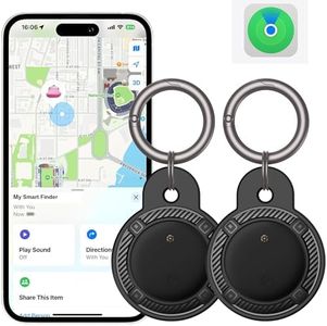 VISOOP Air Tags 2Pack with Holder Case, Smart Bluetooth Tracker Compatible with Find My(iOS Only), Item Finder Locator for Pets/Keys/Bags/Luggage Suitcases, Replaceable Battery Waterproof-Black
