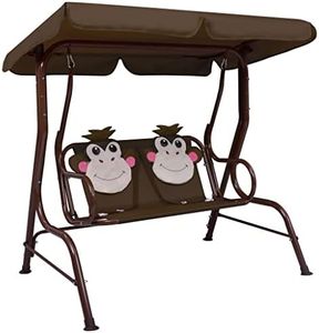 vidaXL Kids Swing Bench in Brown with Sunshade Canopy, Heavy-Duty Steel Frame, 210D Oxford Fabric - Ideal Outdoor Relaxation & Fun, Measures 115x75x110 cm