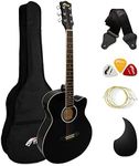 TIGER ACG4-BK Full Size Electro Acoustic Guitar for Beginners with Built-in 3-Band EQ - Package includes Gig-bag, Strap, and Spare Strings - Black - Now with Six Months FREE lessons