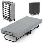 RVONOW Folding Bed with Mattress, Portable Fold Up Bed for Adults, Space Saving Foldable Single Guest Bed on Wheels, 6cm Thick Memory Foam Mattress and Metal Frame,75" x 31"
