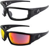 Alpha Omega AO5 Motorcycle Sunglasses Foam Padded Riding Safety Glasses Z87.1 for Men or Women 2 Pairs Black Frames w/Clear & Red Mirror Lenses