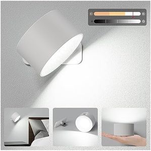 Aourow Lampade da Muro,3 Luminosità Applique a Batteria con Luce Calda/Naturale/Bianca,Tocca il Controllo Abat Jour da Muro,360 °Ruota Luci da Parete per Camera da Letto Soggiorno