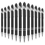 HOTKMB Ballpoint Pen with Stylus Tip 12 Pieces Click Ball Pens Metal Stylus Pen for Touch Screens, 2 in 1 Stylus Ballpoint Pen, Black Ink Medium Point 1.0 mm Black