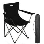 Munnie Folding Camping Chair | Lightweight Heavy Duty Outdoor Chair | With Armrests, and Cup Holder | Extra-Wide 100kg Capacity per Chair | Included with Carry Bag (Black)