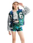 LOLANTA Teen Girls 80s 90s Sequin Dance Costume Sparkle Hip Hop Jazz Dance Dresses Modern Dancing Outfits (Green, 14-16)