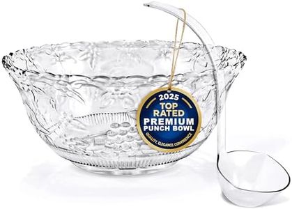 Stock Your Home Premium Plastic Punch Bowl with Ladle, Fancy Disposable Punch Bowls for Parties, Holidays, Schools, Halloween, and More, Quality Glass Like Appearance, Large Punch Bowl with Ladle Set
