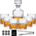 Whiskey Decanter, Whiskey Decanter Set for Men with 6 Whiskey Glasses, 6 Cooling Whisky Stones and 1 Clip Premium Whiskey Decanter Glass Liquor Decanter Set for Whiskey, Bourbon, Scotch, Rum Gift