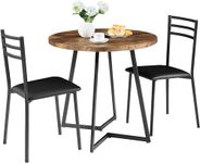 VECELO Round Kitchen Table with 2 Upholstered Chairs, 3-Piece Wood Dinette Sets with Steel Frame for Breakfast Nook, Dining Room, and Small Space, Antique Brown