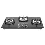Faber Hob 3 Burner|Auto-Ignition|Spillage Proof|HOB SUPERIA HT763 BR AI N|Concealed Chamber|Metal Knobs|Pan Support|Black Glass|5 Yr Warranty on Burner & Glass|1 Yr comprehensive