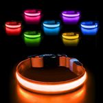 PcEoTllar Light Up Dog Collar Rechargeable, Lighted Dog Collar for Night, Flashing LED Dog Collar Adjustable for Small Medium Large Dog, Waterproof 7 Colors Glowing Dog Collar, Orange(8 Mode)-M