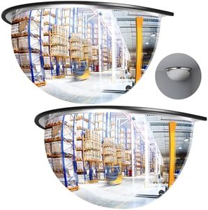 Kanayu 2 Pcs Corner Mirror Blindspot for Wall 18" Diameter Acrylic Safety Security Half Dome Mirror Corner Mirror Convex Mirror Indoor for Ceiling Driveway Outdoor Hallway Warehouse Office Side View