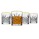 Set OF 4 Crystal Dublin Gold Rimmed Double Old Fashioned Glasses