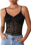 Milumia Women's Sexy Floral Lace Sheer Mesh Corset Bodysuit Spaghetti Strap Cami Tops Going Out