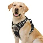 rabbitgoo Dog Harness No Pull, Adjustable Dog Walking Chest Harness with 2 Leash Clips, Comfort Padded Pet Vest Harness with Easy Handle, Reflective Front Body Harness for Large Dogs, Brown Plaid, L