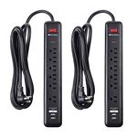 Cable Matters [cETL Listed] 2-Pack 6 Outlet Power Bar with USB Charging Ports (Surge Protector Power bar with USB) - 8 Feet Cord in Black