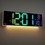 Maxstar Digital Wall Clock 16.2 inch Large Digital Wall Clock with 8 RGB Color,Temperature,Remote Control,4Level Brightness Dimmer,Night Light,12/24H,Auto DST Perfect for Living Room/Office/Garage/Gym