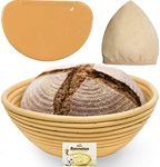 9 Inch Banneton Bread Proofing Basket - Sourdough Proving Baskets w/Bowl Scraper, Brotform Cloth Liner, Starter Recipe for Baking - Making Round Dough w/Rising Bannetons Banetton Benneton Proof Set