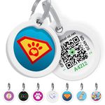 QR Code Dog Tag Silent Id Pet Tags Personalized Name Plate with Online Profile (SuperPaw, Large_Round)