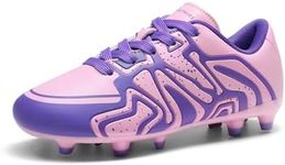 DREAM PAIRS Boys Girls Soccer Cleats Youth Firm Groud Sport Athletic Outdoor Trainning Football Shoes for Little/Big Kid,Size 6 Big Kid,Pink/Purple,160472-K