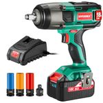 HYCHIKA Impact Wrench, 18V 4.0Ah Battery, Cordless Impact Driver 350Nm, 3000IPM Impact Frequency, 3pcs Sockets for 17/19/21mm, Adapter for 10mm Mandrel