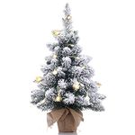 Pre-Lit Artificial Mini Christmas Tree with LED Lights,20 Inch Snow Flocked Pine Xmas Tree,70 Branch Tips,Desktop Tabletop Christmas Tree Burlap Base-(50cm)