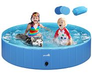 Pecute Paddling Pool for Dogs & Kids - 160cm, Sturdy Foldable Dog Swimming Pool Bathtub, Anti Slip Children Ball Pits Toddler Sandbox Pets Bathing Pool for Garden Patio Bathroom(Extra Large 63x11.8in)