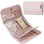 BELALIFE Travel Jewelry Case Organizer, Foldable Jewelry Storage Roll for Earrings, Necklaces, Rings, Bracelets, Brooches, Pink