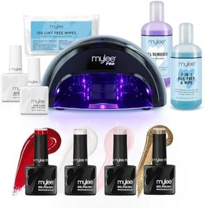 Mylee Kit Professionnel de Vernis à Ongles Gel Semi-permanent, 4x couleurs, Top Coat et Base Coat, Lampe à LED Convexe PRO, Solution Prep & Wipe, Dissolvant Gel Remover, 100x Lingettes non pelucheuses