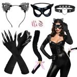 iZoeL Black Cat Costume for Women Cat Halloween Costumes for Girls - Cat Ears And Tail Gloves Cat Mask- Cat Woman Outfit Adult Cat Accessories Women Animal Halloween Costume for Women