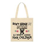 Don't Judge my pet & i won't judge your children Funny Animal Art print themed Eco-Friendly Tote Bag for Animal Lovers-Cotton Shopping Bag. (Boxer)