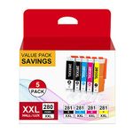 280 281 XXL for Canon 280 281 Ink Cartridges Compatible for PGI-280XXL CLI-281XXL PGI280 CLI281 for PIXMA TR7520 TR7620 TR8520 TS6120 TS6220 TS8120 TS8220 Printer (5 Value Multipack, Combo Pack)