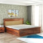 GHROYAL Sheesham Wood Queen Size Kuber Bed with Box Storage for Bedroom Living Room Home Hotel Wooden Double Bed Cot Palang (Cream & Honey Finish) | 1 Year Warranty