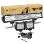 SKYWORLD 20 inch 288W Spot Flood Combo LED Light Bar Work Driving Lamp + 2 x 36W 4 inch LED Pods Fog Lights with 12V Toggle Wiring Harness Kit for Truck Tractor 4x4 4WD Car ATV UTV SUV Vehicles