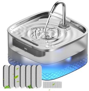 Cat Water Fountain for Drinking: 75oz/2.2L Cat Drinking Fountain,Stainless Steel Faucet&Tary,Cat Water Fountain for Cats, Multiple Pets,Super Silent,Ease of Assmbly&Clean(7*Filters+7*Pump Sponge)