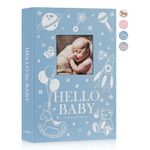 Lanpn Baby Photo Album 4x6 300 Pockets, Linen Newborn Bebe Ultrasound Photo Album with Memo Writing Area, Cover Photo Book, Picture Album for kids, Baby Boy Memory Book Keepsake for Baby Shower Blue