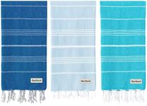 Blue Beach 3 Set Turkish Beach Towels-100x180cm Large Turkish Hammam Peshtemal Towel - Super Absorbent, Lightweight, Compact for Swimming, Bath, Gym, Sauna and Travel (Blue,Sky Blue,Turquoise)