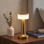 NYRWANA Table Lamp | 2000mAh Battery | Home Decor, Lamp, Lamps for Bedroom and Living Room, Stepless Dimming, 3 Colour Touch Control, USB-C Charging (Metal - Gold)