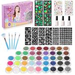 Glitter Tattoo Set Girls Christmas Gift, 42 Colours Temporary Tattoo Glitter for Children, Glitter Make Up Kit Children, Adults, 215 Rhinestones 204 Stencils 24 Glitter Powder 3 Glue 5 Brushes