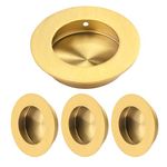 HOMOTEK 4 Pack Round Sliding Closet Door Handles Diameter 2-1/2 in(65mm) Brushed Gold Flush Pocket Pulls Recessed Bypass Door Handles, Stainless Steel Barn Door Finger Pull Set